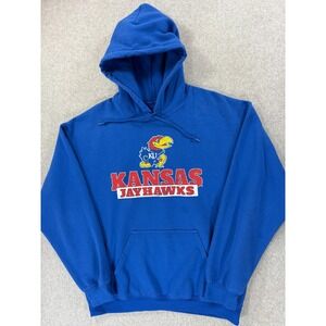 Kansas Jayhawks Screened Logo Campus Hoodie Sweatshirt (Men's Large) Blue